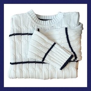 Vintage GAP Men’s White Blue Striped Cable Knit Sweater Medium